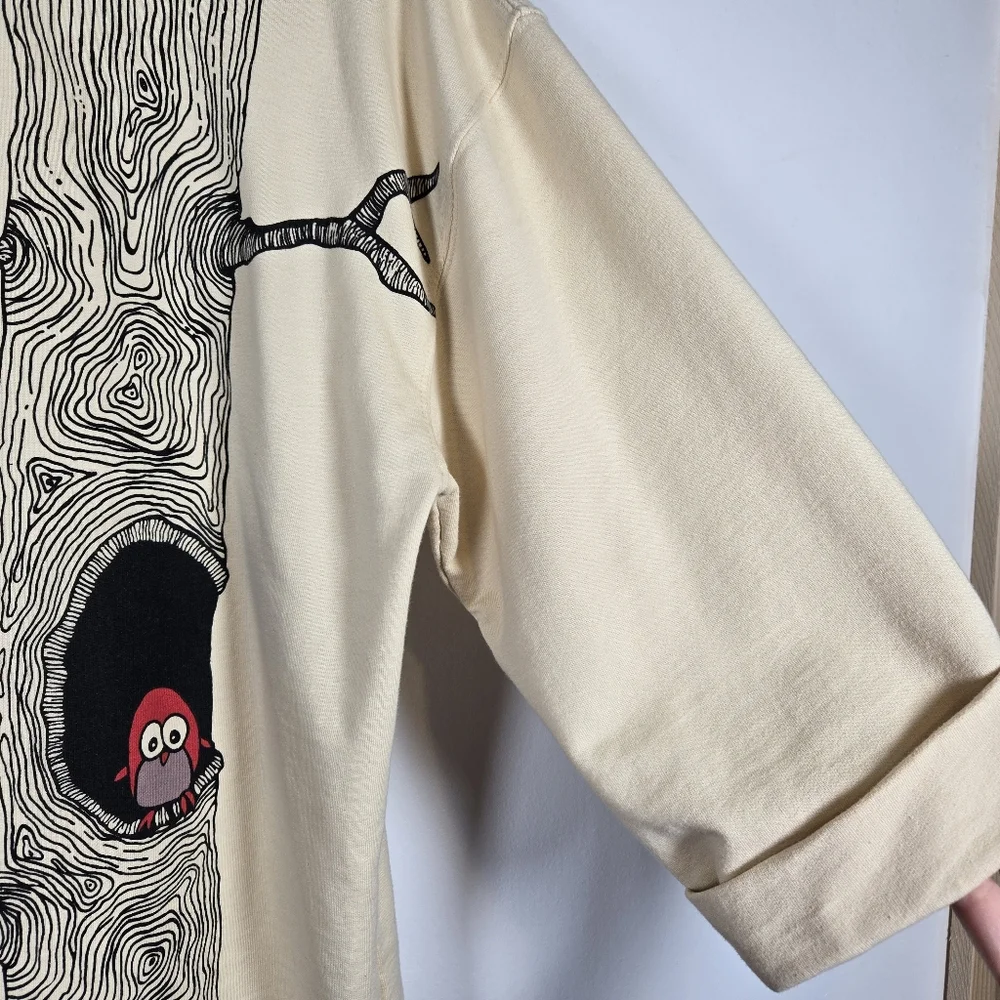Catalog Favorites Owl Birch Cream 3/4 Sleeve Crew Neck Sweatshirt Top Size Large - Picture 7 of 12